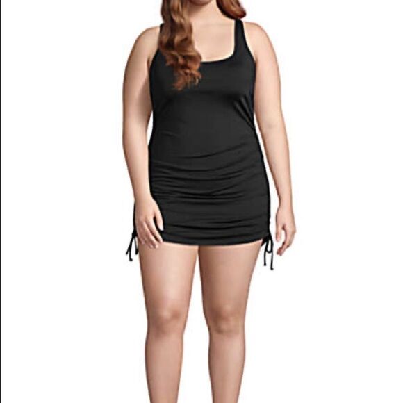 Land’s End Plus Regular size Swimsuit adjustable one piece dress panty Black Var - Picture 1 of 6